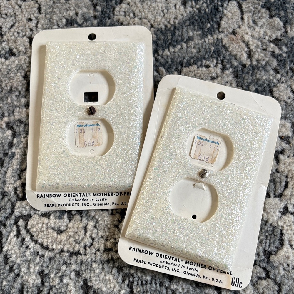 Vintage Lucite  switch plate covers new old stock mother-of-pearl set MCM